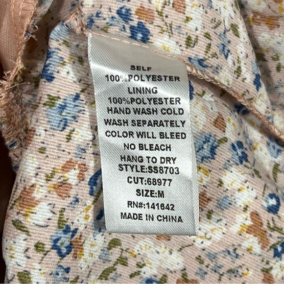 Pink Boho Ditsy Dress Size Medium Floral Ruffle Skirt Corset Button Up Bodice - Picture 7 of 10